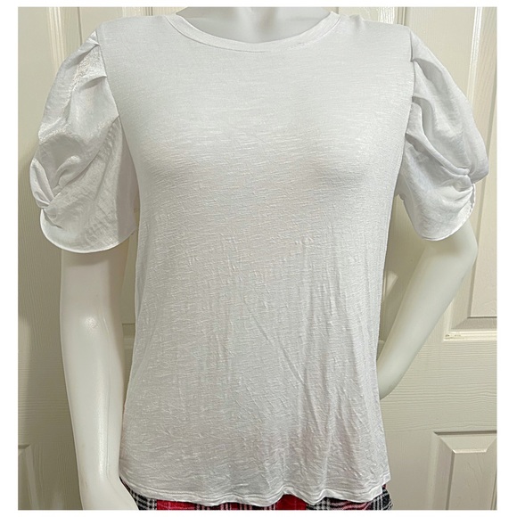 NWOT Laundry by Shelli Seagal, White Knot Tie Puffy Short Sleeved Shirt - Picture 3 of 8